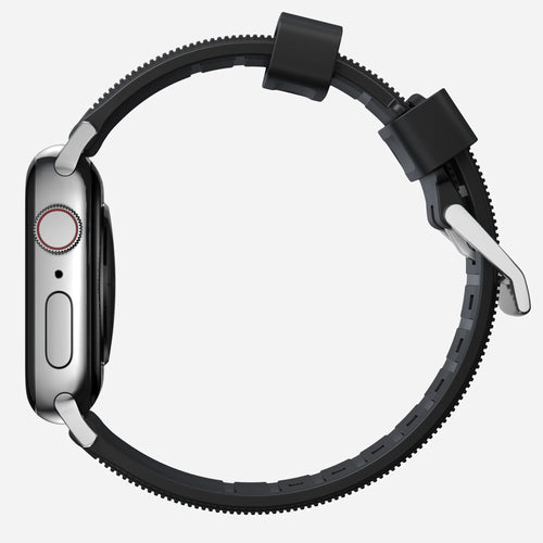 Nomad Correa de silicona resistente Apple Watch (negro/plateado)