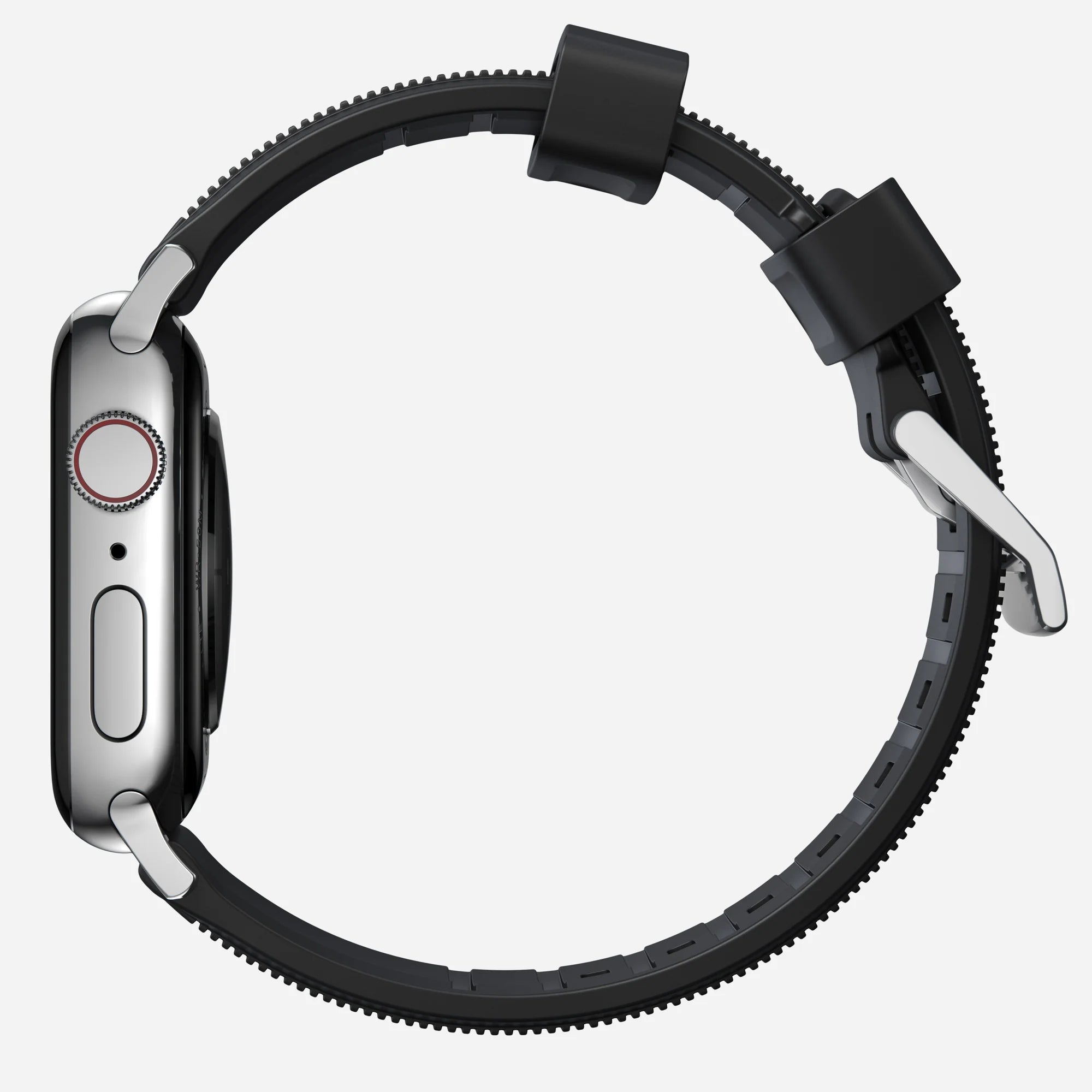Nomad Correa de silicona resistente Apple Watch (negro/plateado)