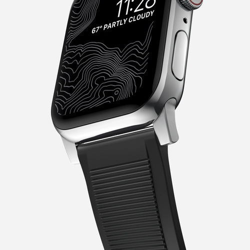 Nomad Correa de silicona resistente Apple Watch (negro/plateado)