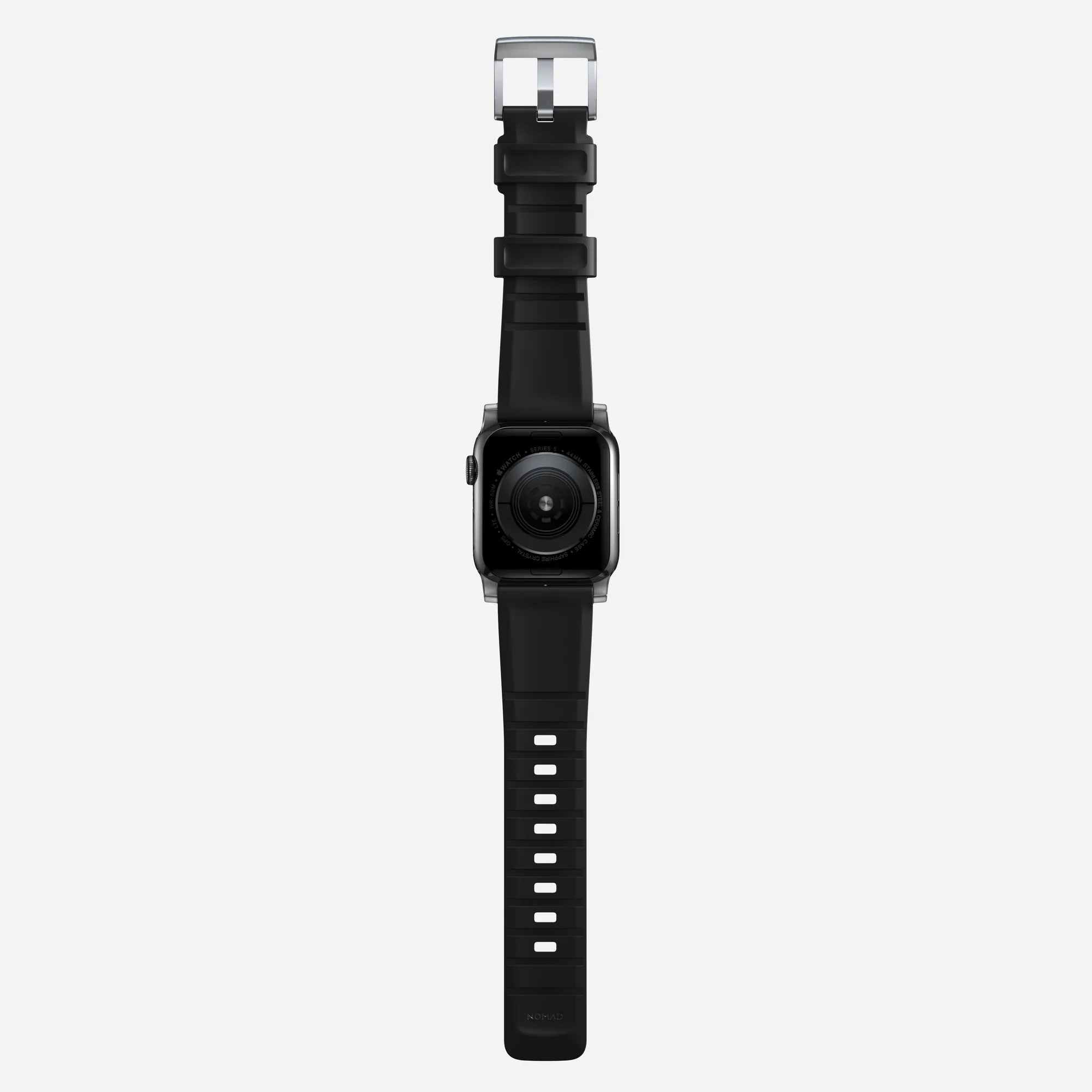 Nomad Correa de silicona resistente Apple Watch (negro/plateado)