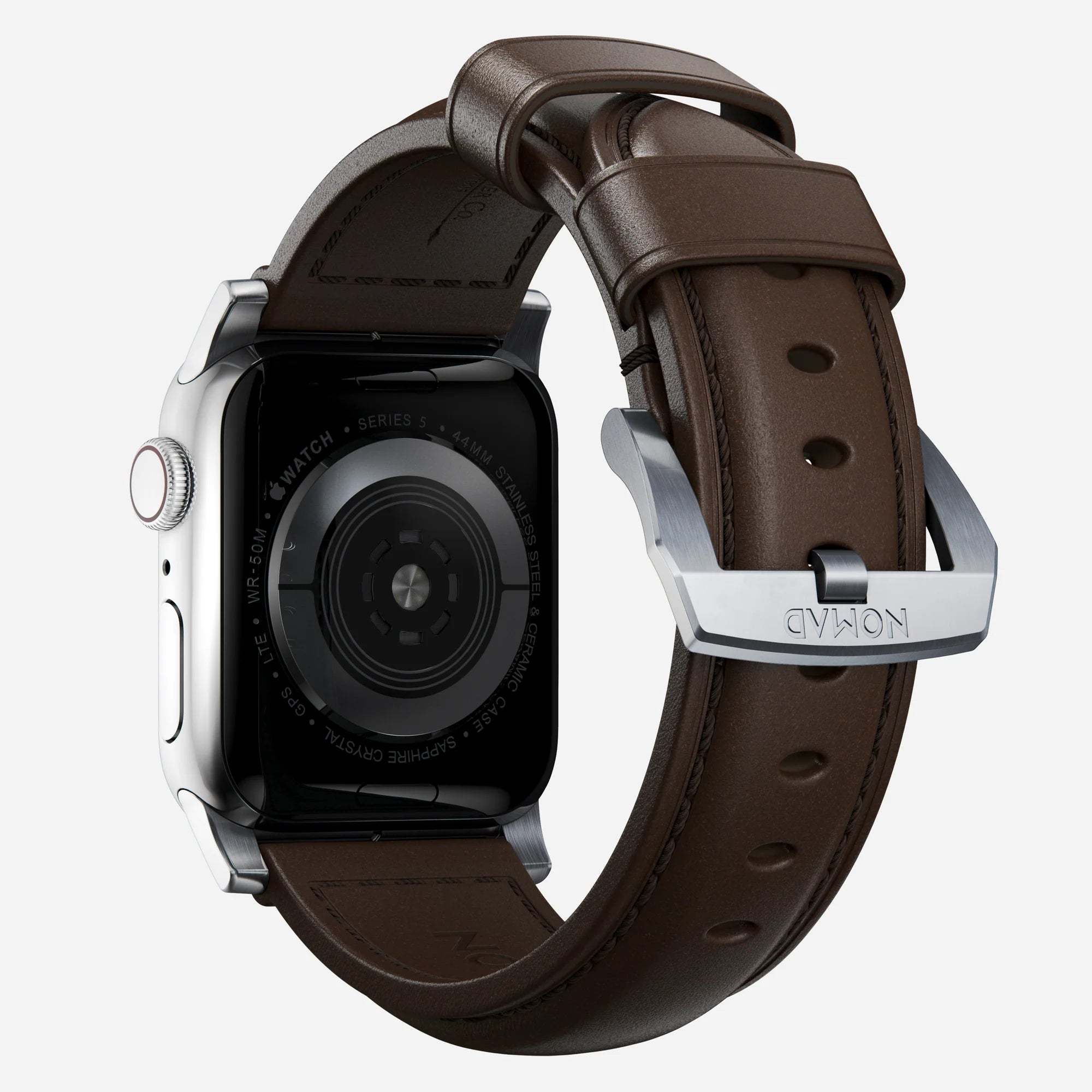 Nomad Traditional Apple Watch Leather Strap (Brown/Silver)
