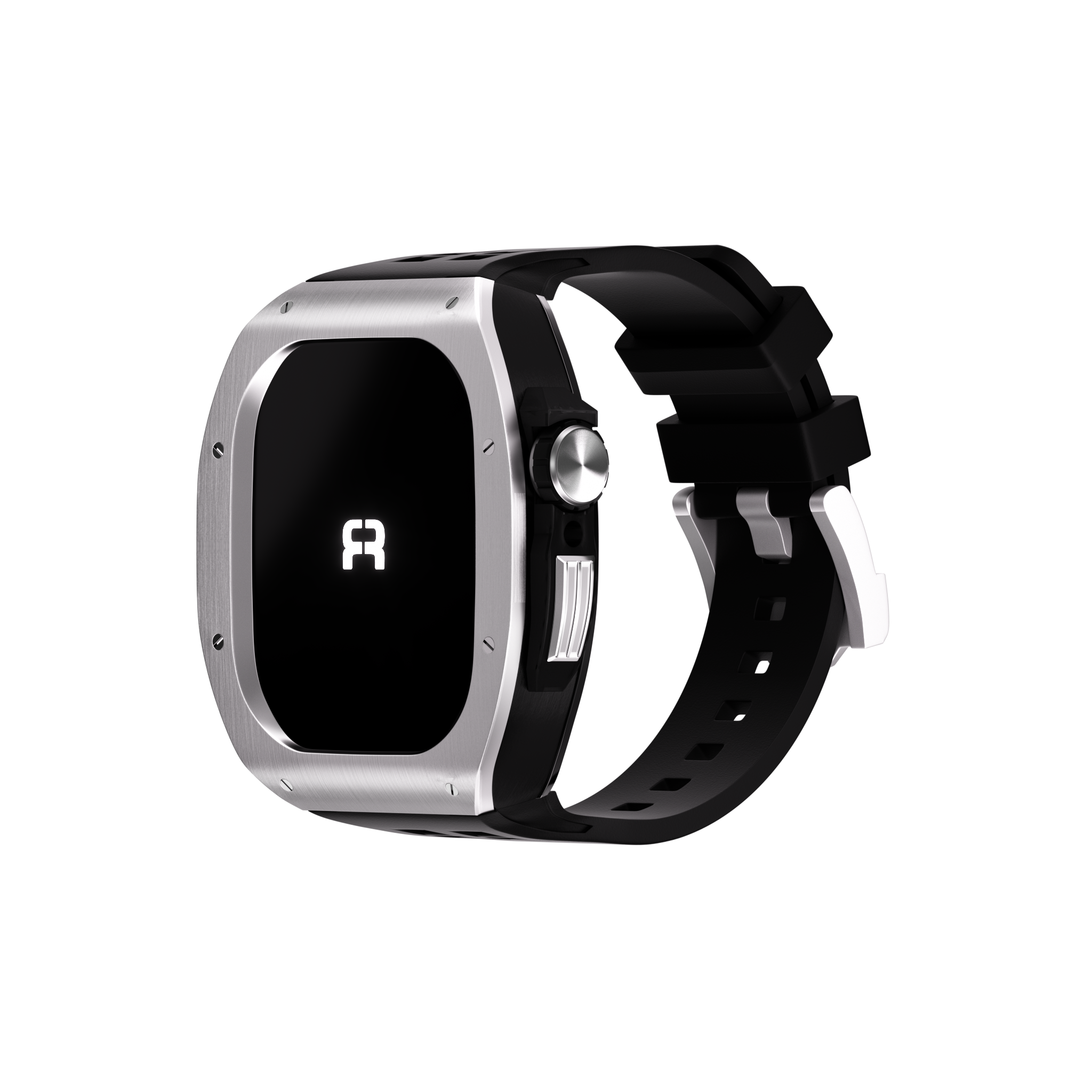 Reqior Funda de polímero y metal con correa de goma Apple Watch 45mm (plateado)