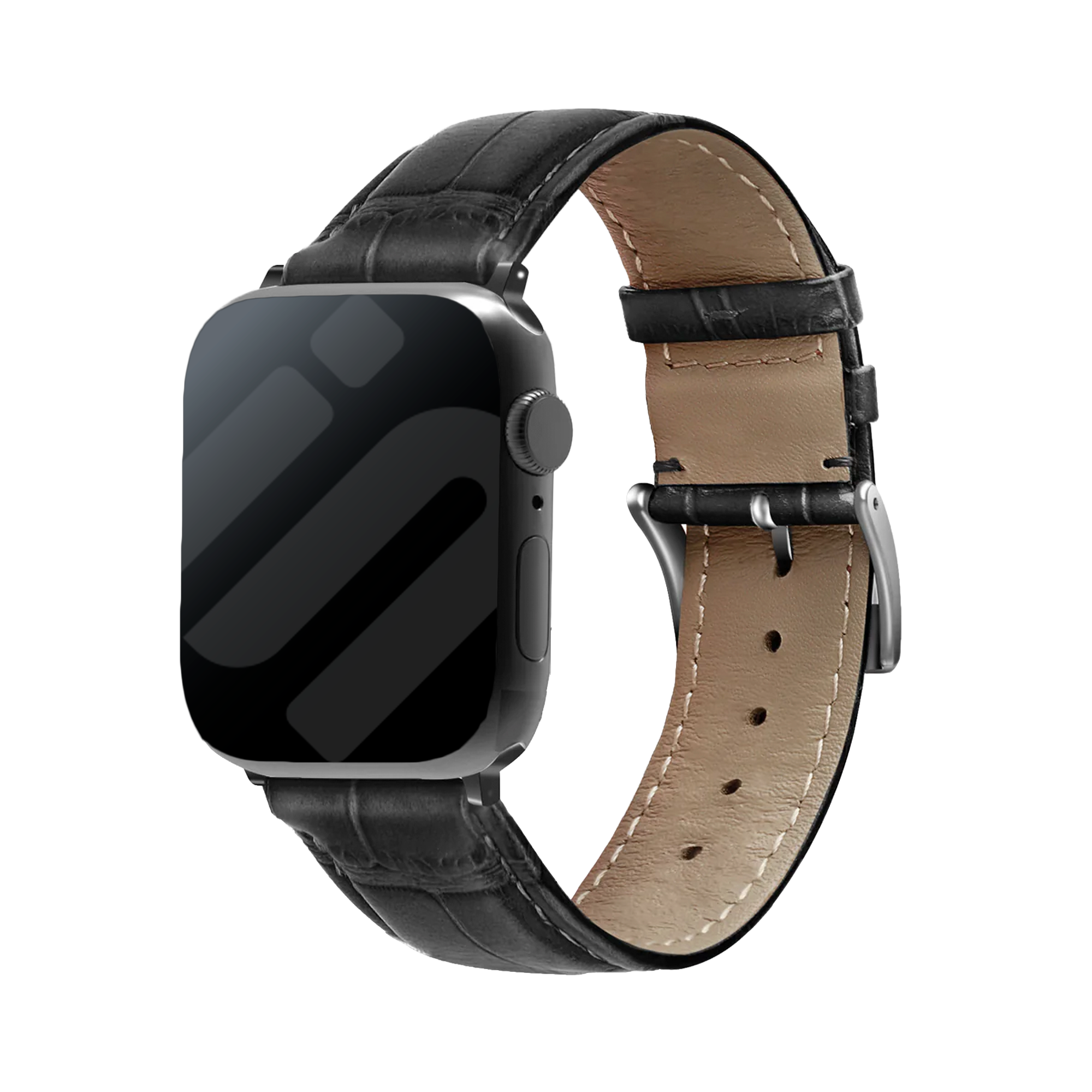 Correa cuero patrón cocodrilo Apple Watch (negro)