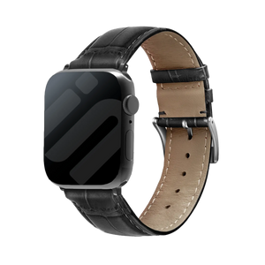 Correa cuero patrón cocodrilo Apple Watch (negro)