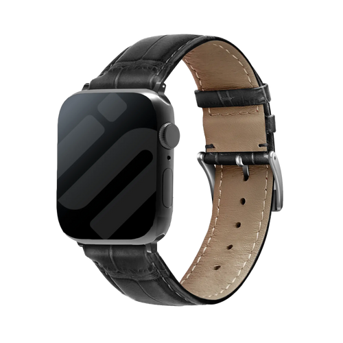 Correa cuero patrón cocodrilo Apple Watch (negro)