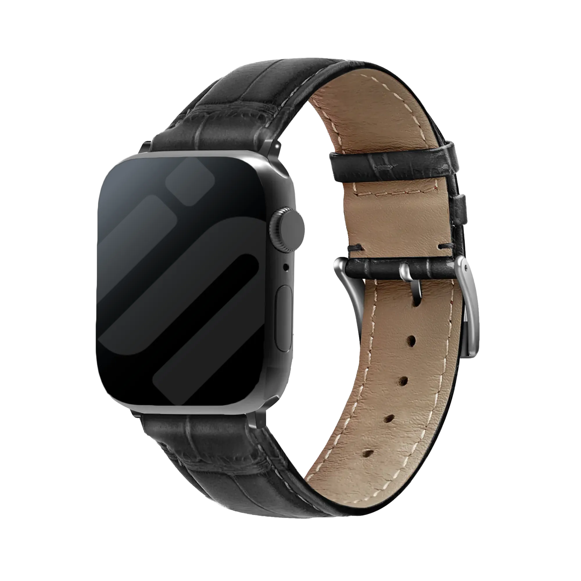 Correa cuero patrón cocodrilo Apple Watch (negro)
