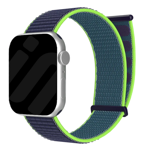 Correa nylon con hebilla Apple Watch (azul oscuro/lima)
