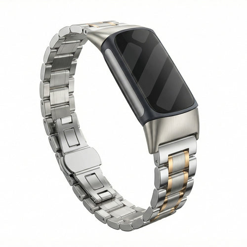 Correa de eslabones de metal Fitbit Charge 5 (plata/rosa)