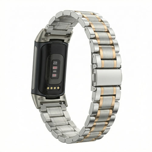 Correa de eslabones de metal Fitbit Charge 5 (plata/rosa)
