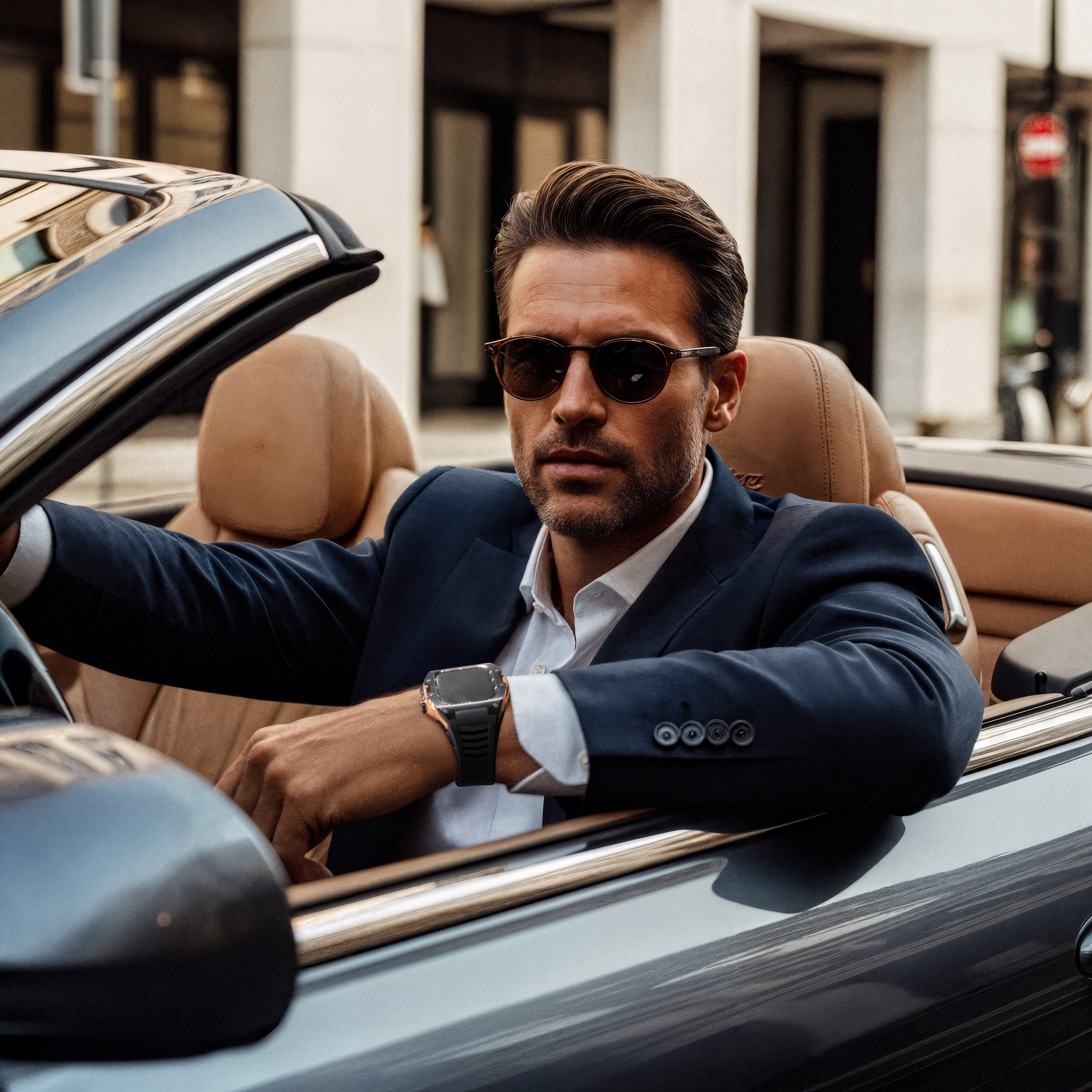 Reqior Apple Watch 45mm Case with Rubber Strap (Black/Rose Gold)