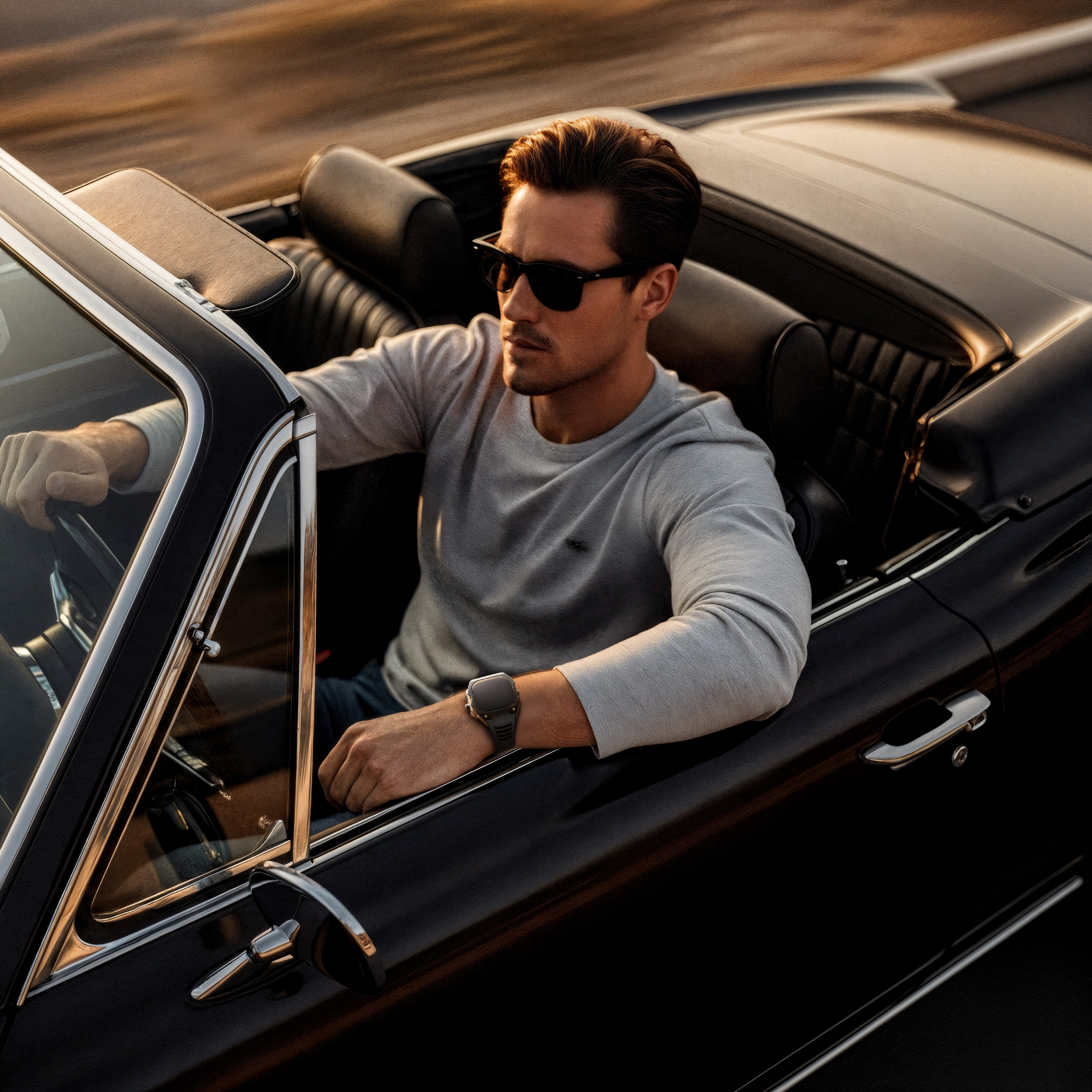 Reqior Apple Watch Ultra Case with Rubber Strap (Black/Rose Gold)