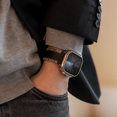 Correa cuero cosida Apple Watch Ultra (negro)