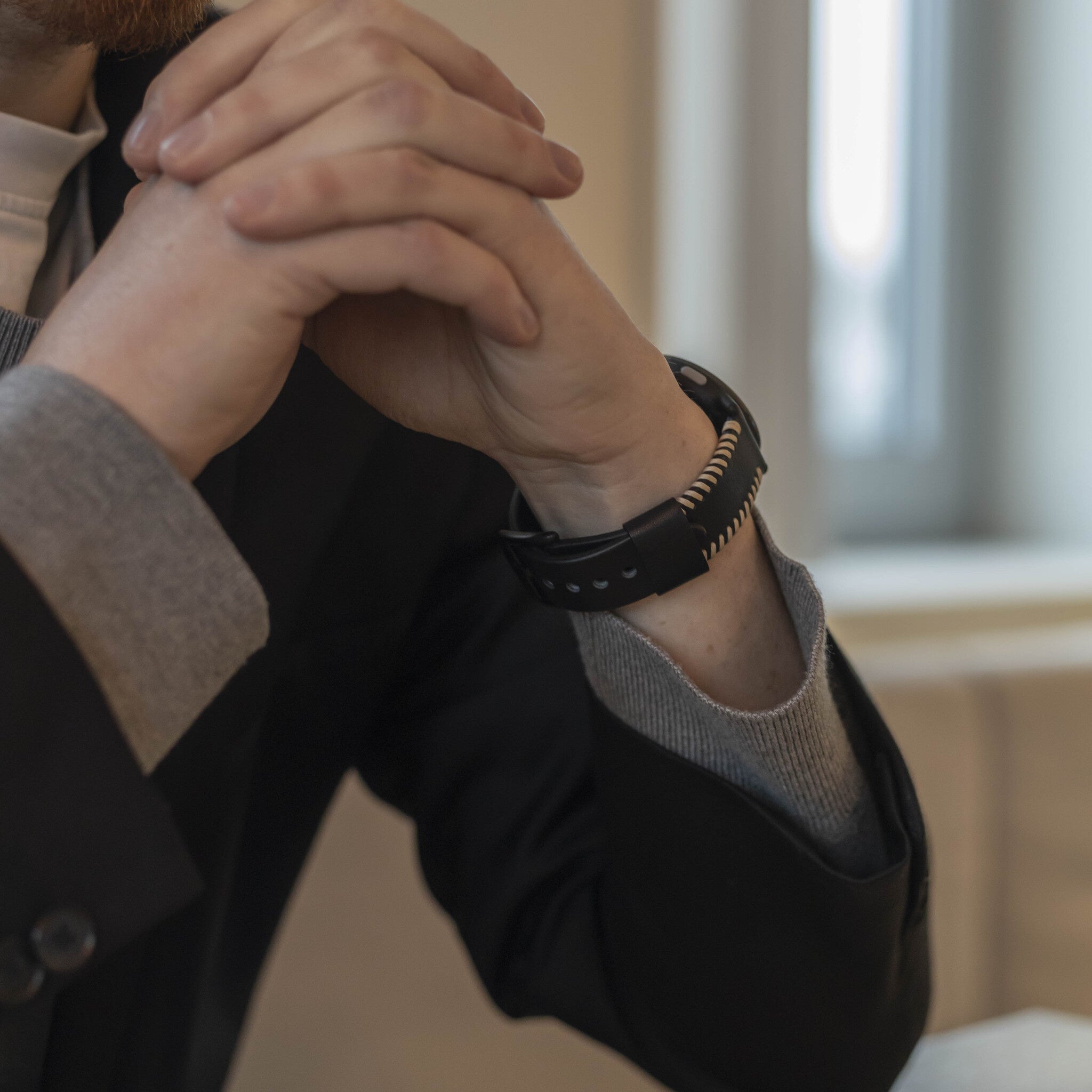 Amazfit Balance 2 Stitched Leather Strap (Black)