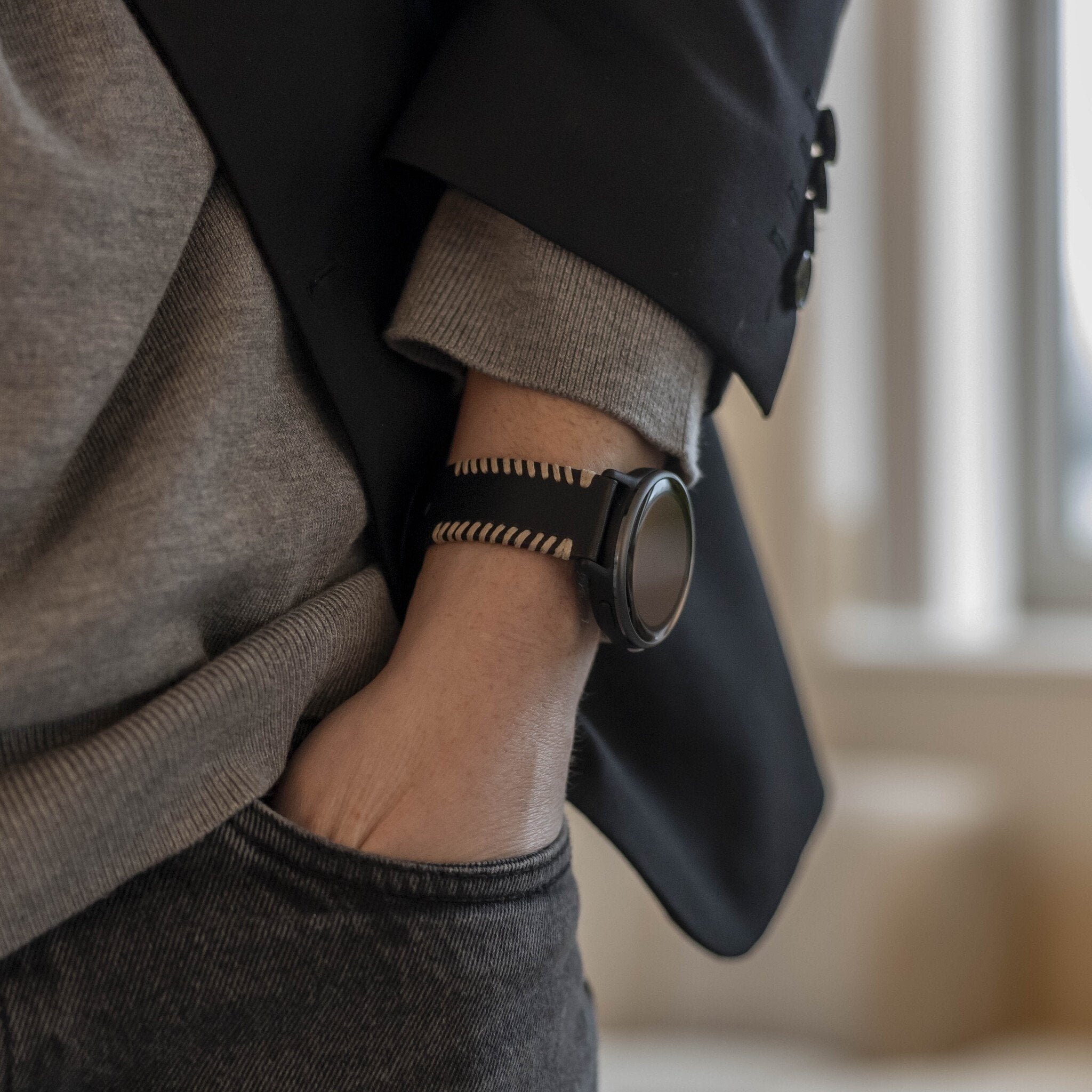 Oppo Watch X2 Stitched Leather Strap (Black)