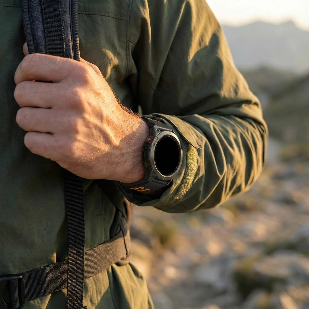 Bandz Garmin Quatix 8 Pro - 47mm Dual Buckled Sport Strap (Black/Orange)