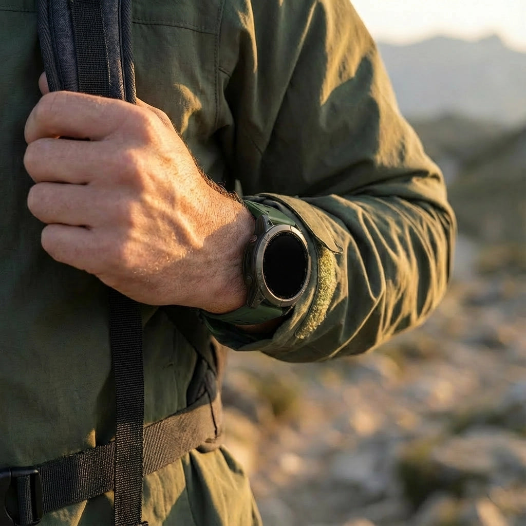 Bandz Garmin Quatix 8 Pro - 47mm Dual Buckled Sport Strap (Army Green/Black)