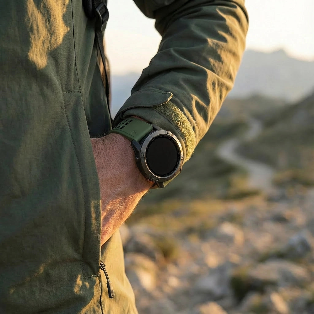 Bandz Garmin Quatix 8 Pro - 47mm Dual Buckled Sport Strap (Army Green/Black)