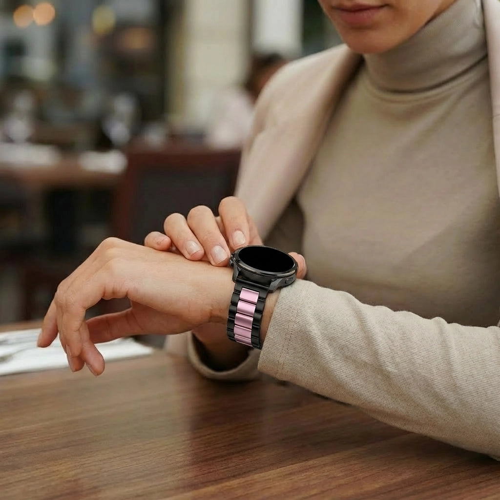 Bandz Garmin Vivoactive 4s Steel Strap 'Classic' (Black/Pink)