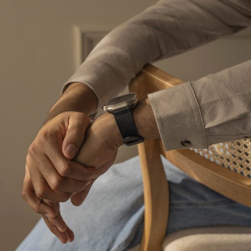 Correa cuero híbrido hebilla Apple Watch (negro)