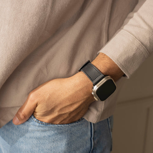 Correa cuero híbrido hebilla Apple Watch (negro)