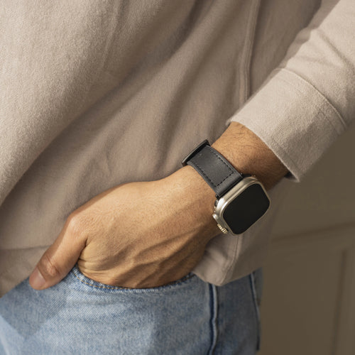 Correa cuero híbrido hebilla Apple Watch (negro)