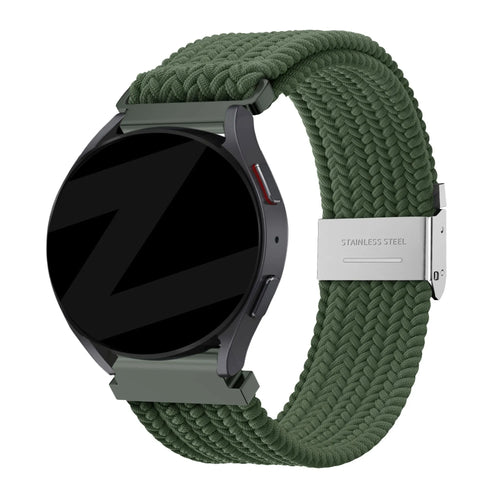 Woven Nylon Strap, olive green, on a watch, 3/4 front view