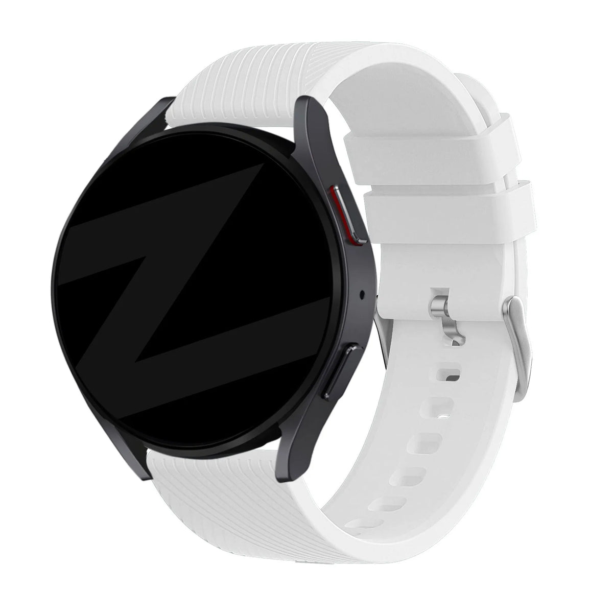 Silicone Strap 'Deluxe', white, on a watch, 3/4 front view