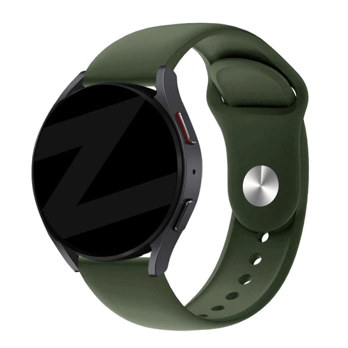 Silicone Sport Strap 'Deluxe', olive green, on a watch, 3/4 front view