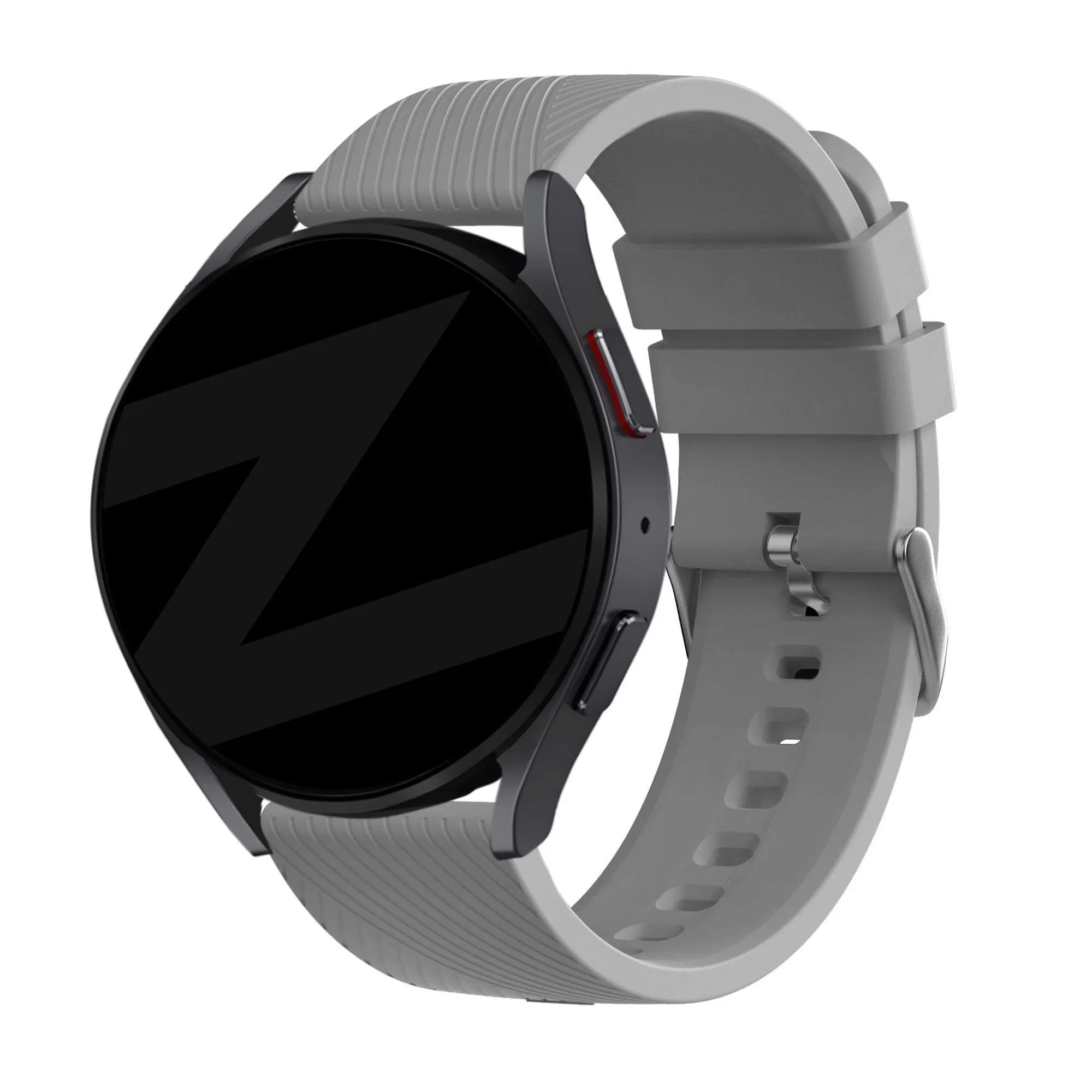 Silicone Strap 'Deluxe', grey, on a watch, 3/4 front view
