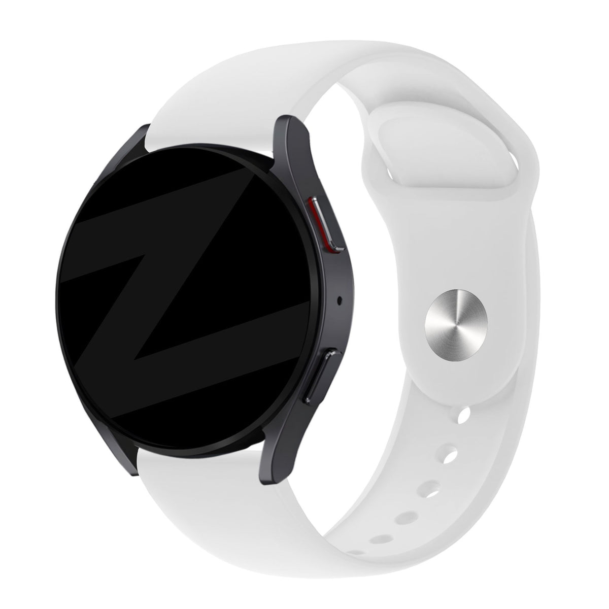 Silicone Sport Strap 'Deluxe', white, on a watch, 3/4 front view