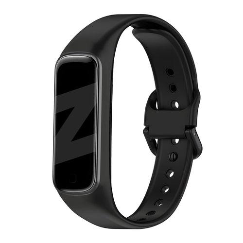Silicone Strap with Buckle, black, on a watch, 3/4 front view