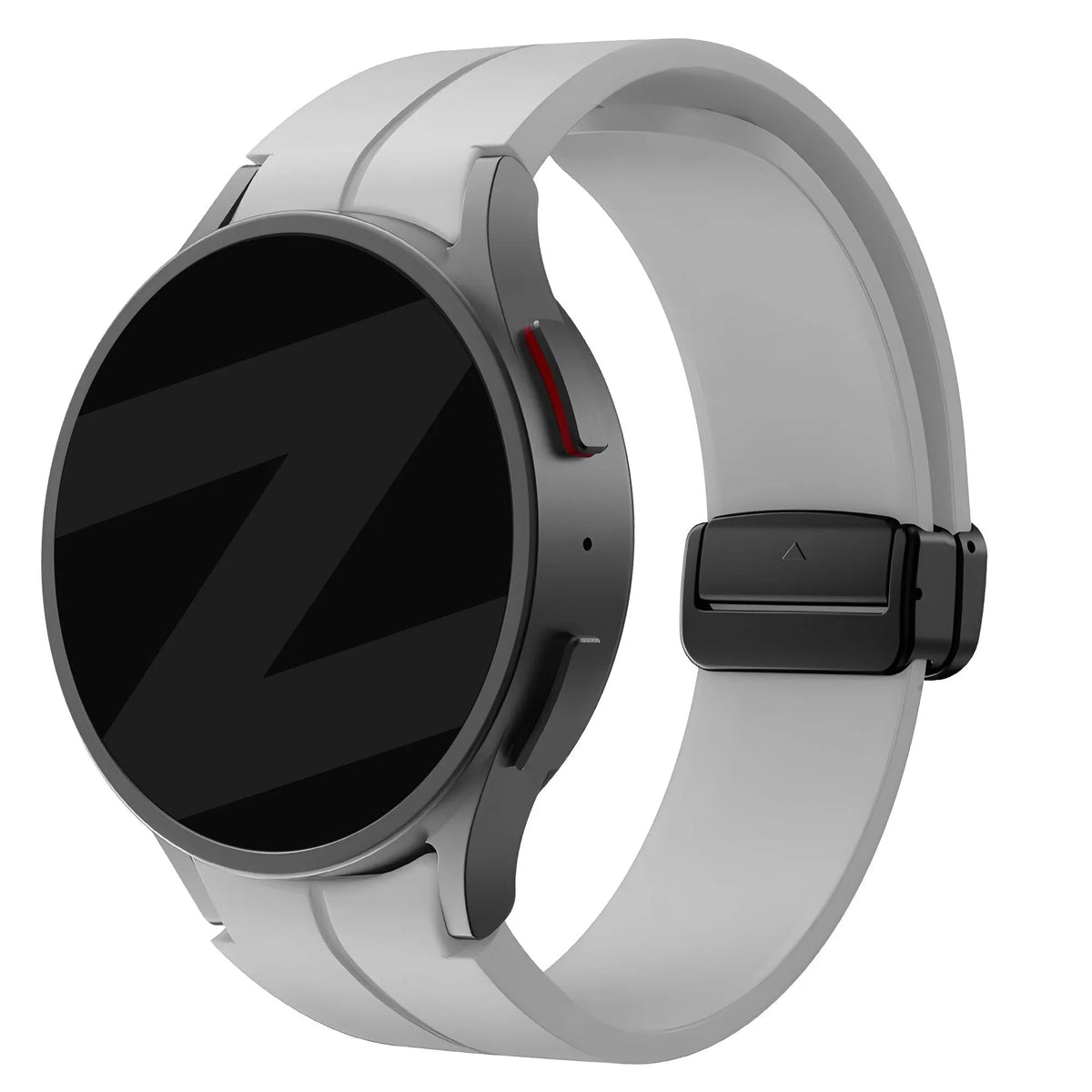 D-Buckle Silicone Strap, grey, on a watch, 3/4 front view