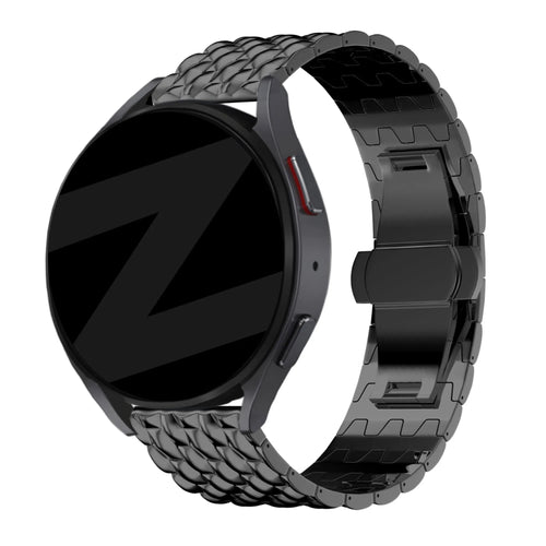 Steel Strap 'Dragon', black, on a watch, 3/4 front view