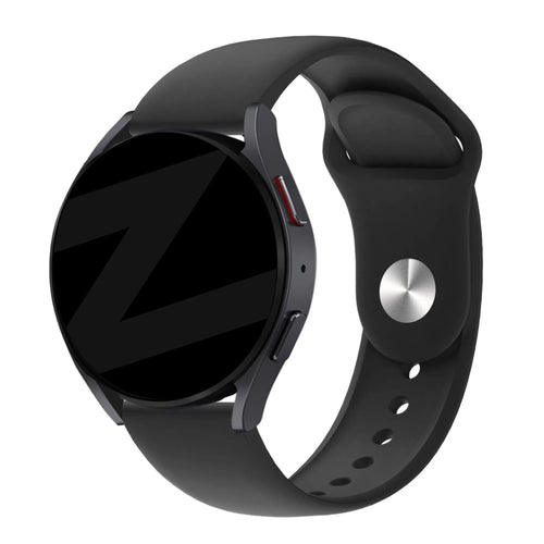 Silicone Sport Strap 'Deluxe', black, on a watch, 3/4 front view