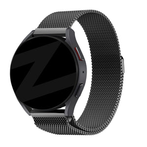 Milanese Loop Strap, black, on a watch, 3/4 front view