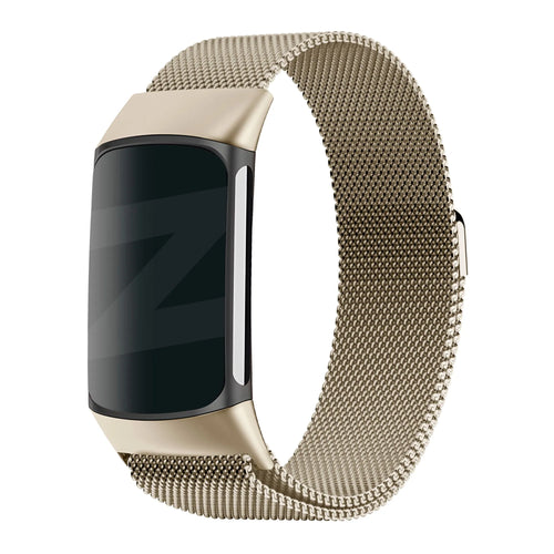 Milanese Loop Strap, champagne, on a watch, 3/4 front view