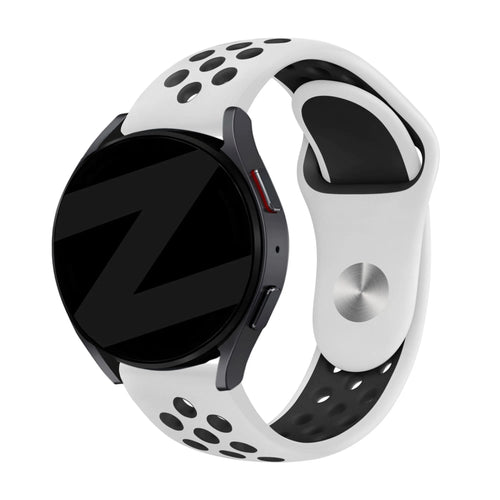 Silicone Sport Strap 'Deluxe', white/black, on a watch, 3/4 front view
