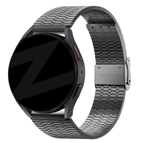 Adjustable Steel Strap, black, on a watch, 3/4 front view