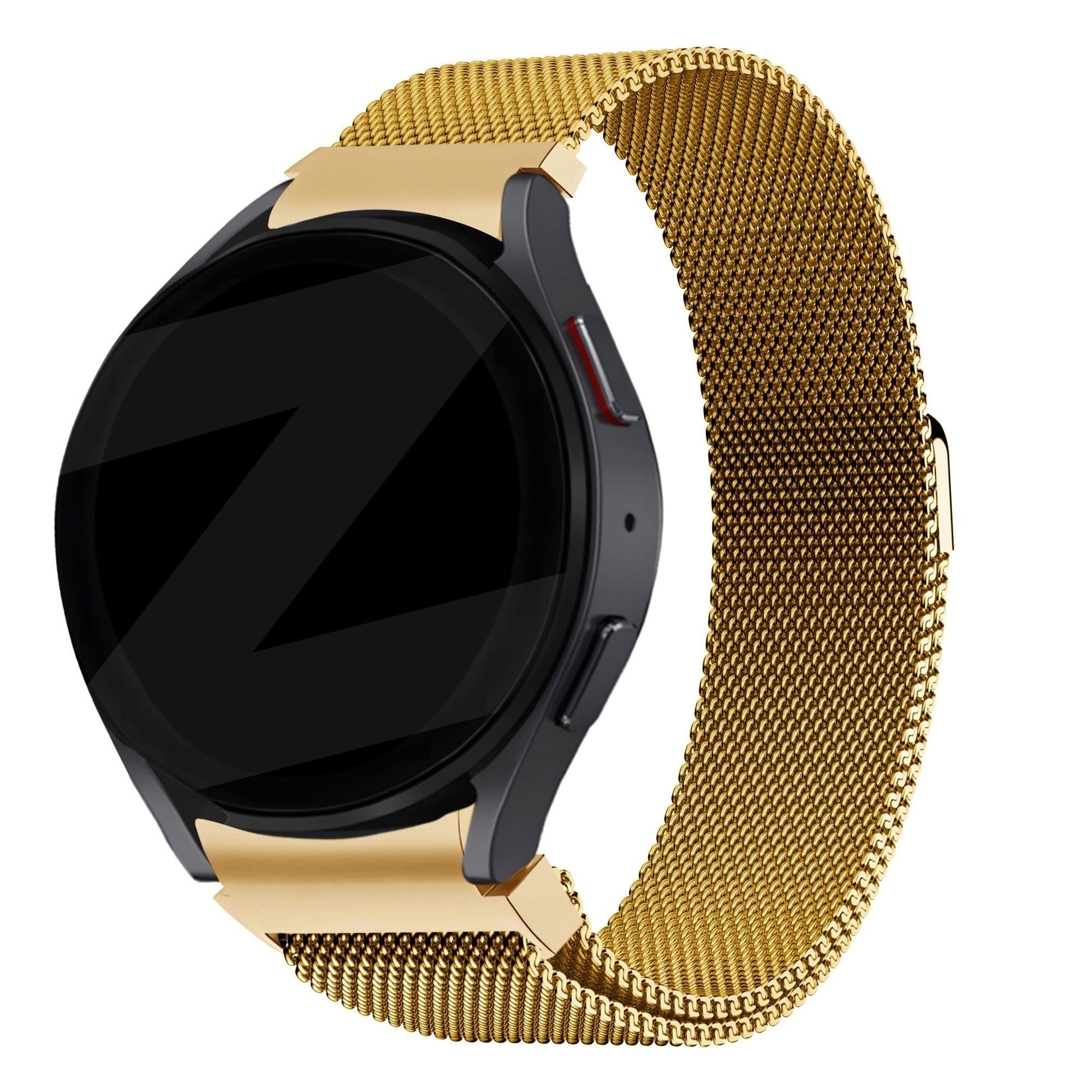 Milanese Loop Strap, gold, on a watch, 3/4 front view
