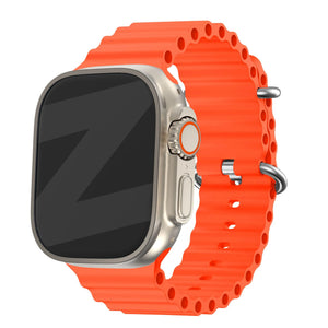 Silicone Ocean Strap 'Classic', orange, on a watch, 3/4 front view