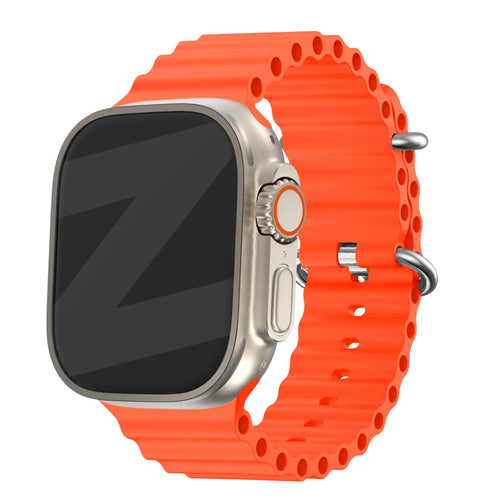 Silicone Ocean Strap 'Classic', orange, on a watch, 3/4 front view