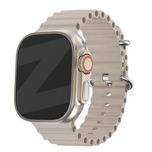 Silicone Ocean Strap 'Classic', starlight, on a watch, 3/4 front view