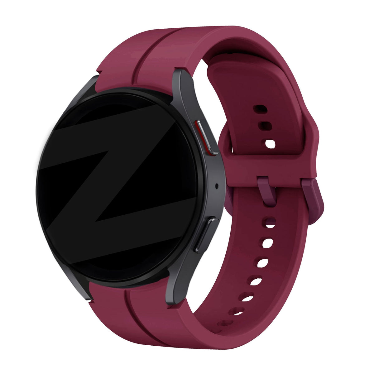 Silicone Strap 'Extreme', wine red, on a watch, 3/4 front view