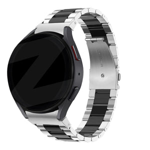 Steel Strap 'Classic', silver/black, on a watch, 3/4 front view