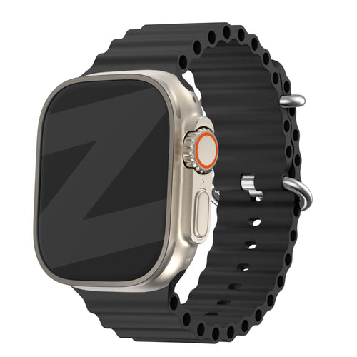 Silicone Ocean Strap 'Classic', black, on a watch, 3/4 front view