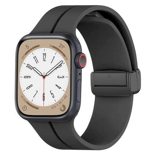 D-Buckle Silicone Strap, black, on a watch, 3/4 front view