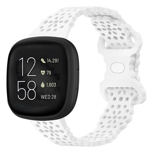 Patterned Silicone Strap, white, on a watch, 3/4 front view