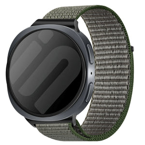 Nylon Strap, olive green, on a watch, 3/4 front view