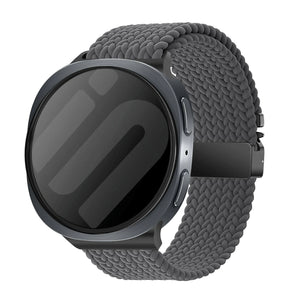 Nylon Braided Strap P-Buckle, dark grey, on a watch, 3/4 front view
