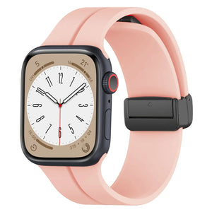 D-Buckle Silicone Strap, light pink, on a watch, 3/4 front view
